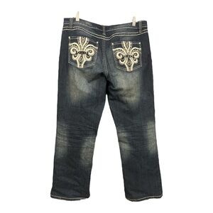 Revolt Y2K Bedazzled Pockets White Stitching Boot Cut Jeans Size 12 NA1